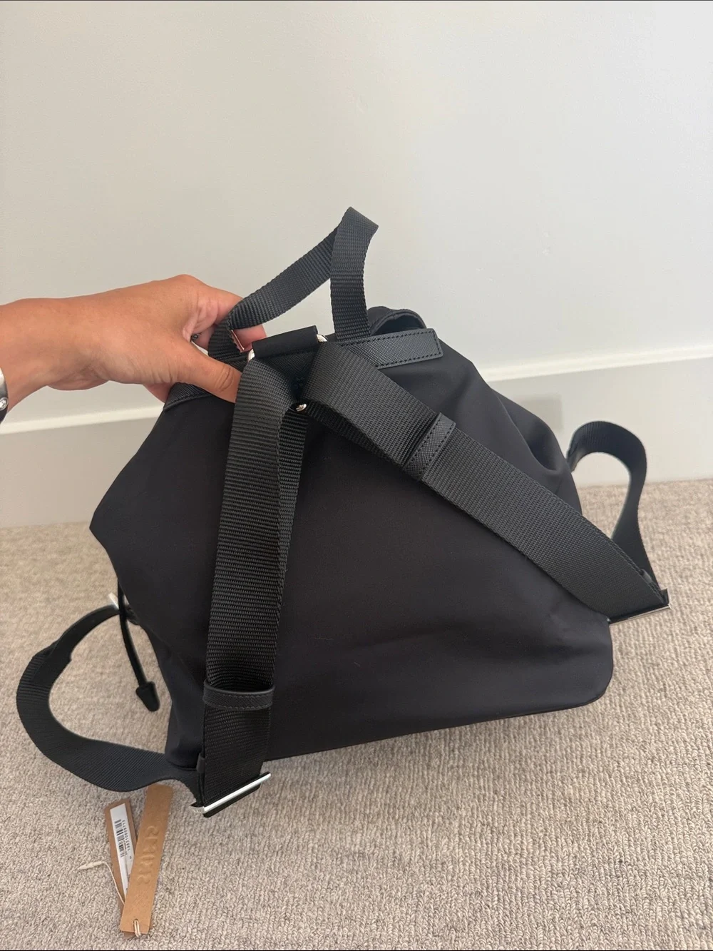 Prada Black Nylon Drawstring Backpack with Front Flap